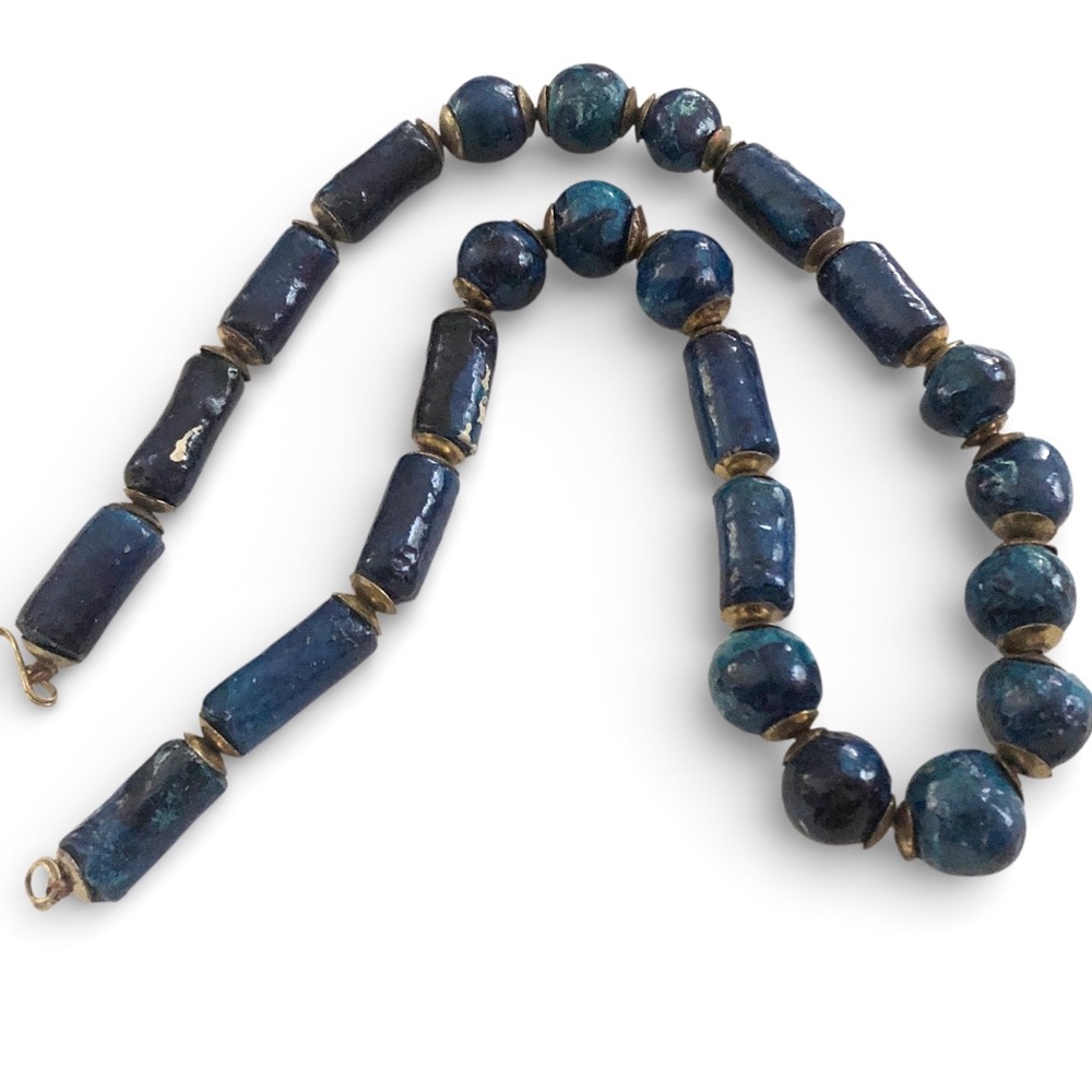 Blue Glqzed Ceramic Beaded Necklace